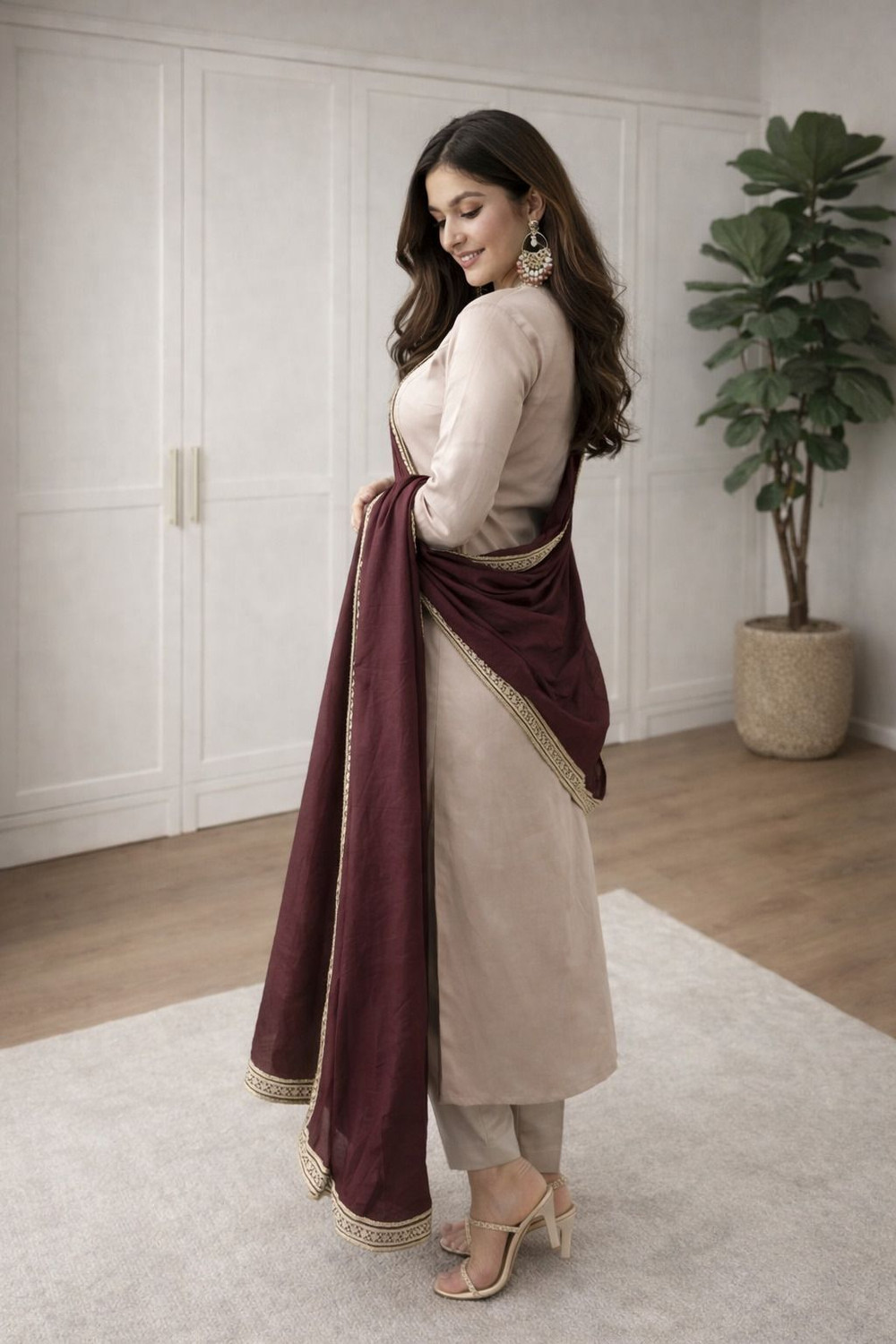 Image of Tantukriti Embroidered Kurta, Trouser /Pant & Dupatta Set