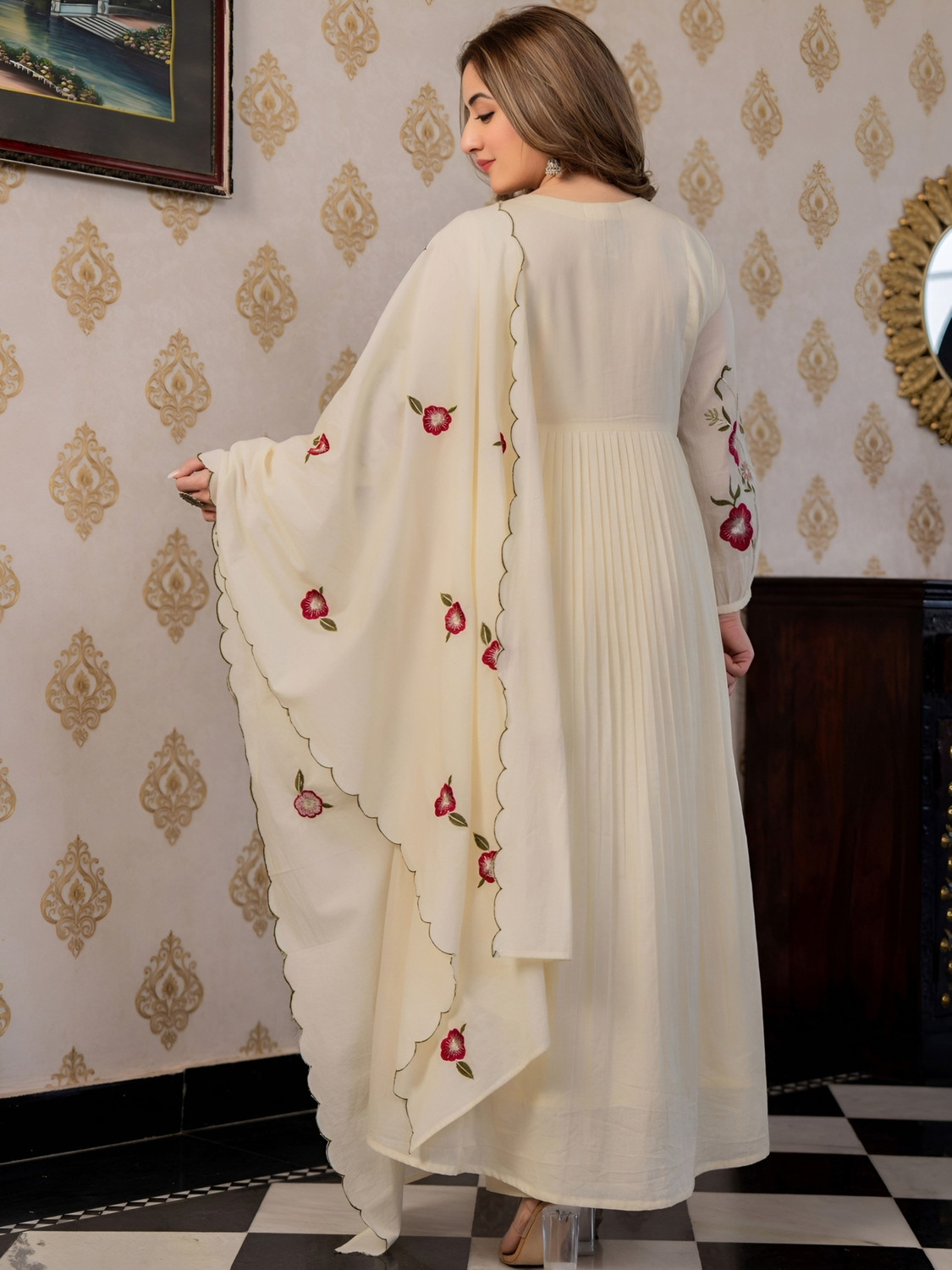 Image of Sulavra Embroidered Kurta, Trouser /Pant & Dupatta Set