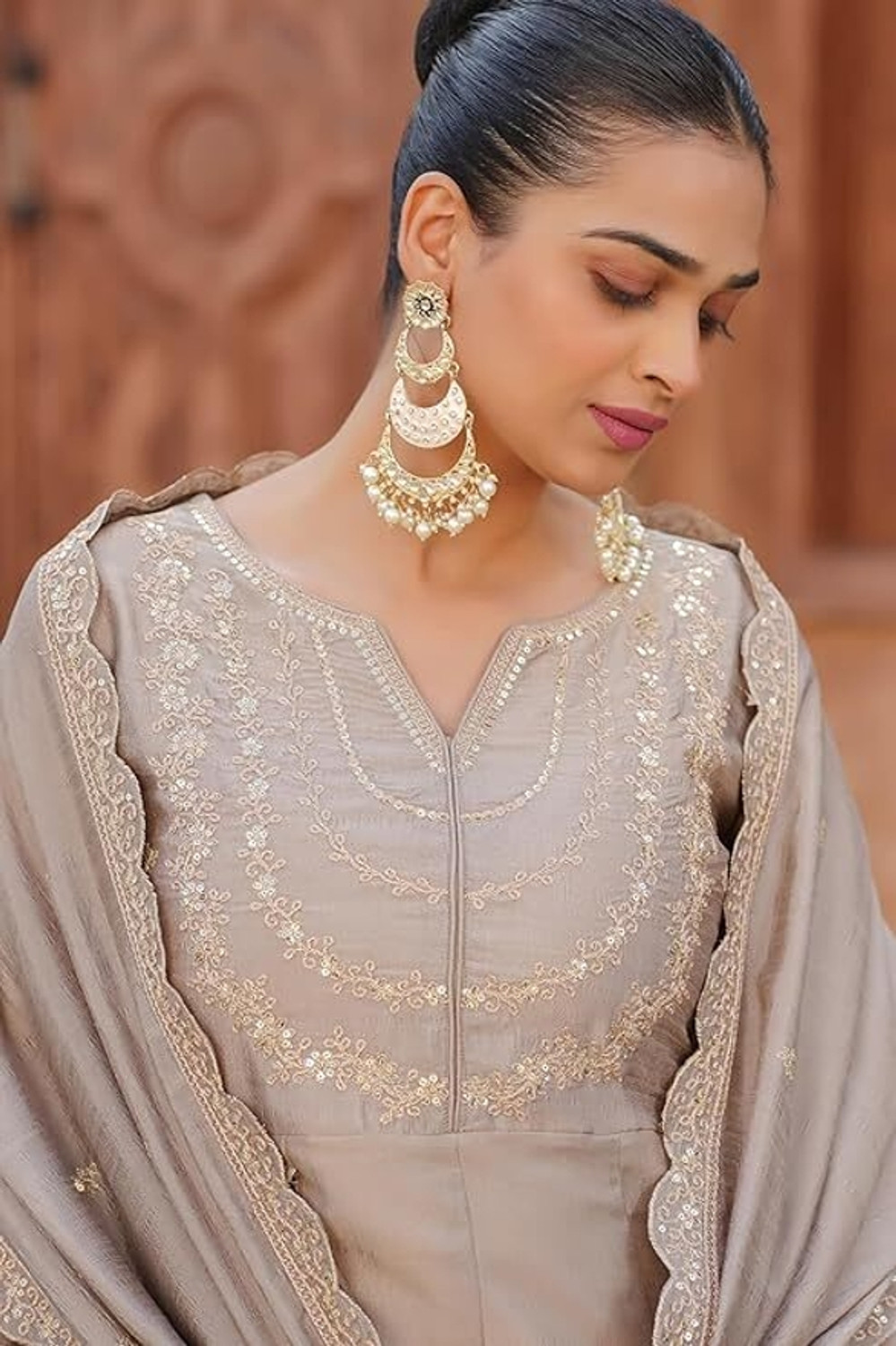 Image of ARVILAS Embroidered Anarkali Kurta, Bottom & Dupatta Set