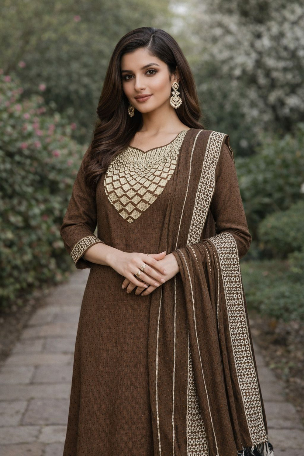 Image of M I TEXTILE Embroidered Kurta, Trouser /Pant & Dupatta Set