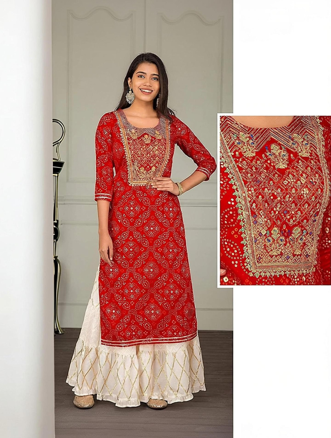 Image of RHUAN ENTRPRISES Embroidered Kurta, Sharara & Dupatta Set