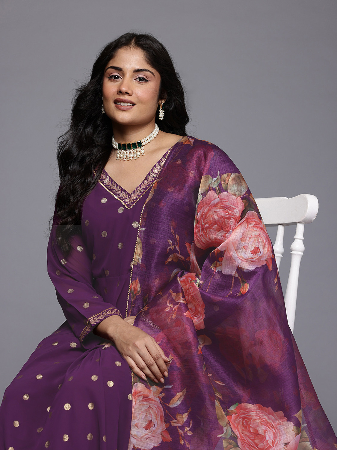 Image of A Plus by Ahalyaa Printed Kurta, Palazzo & Dupatta Set