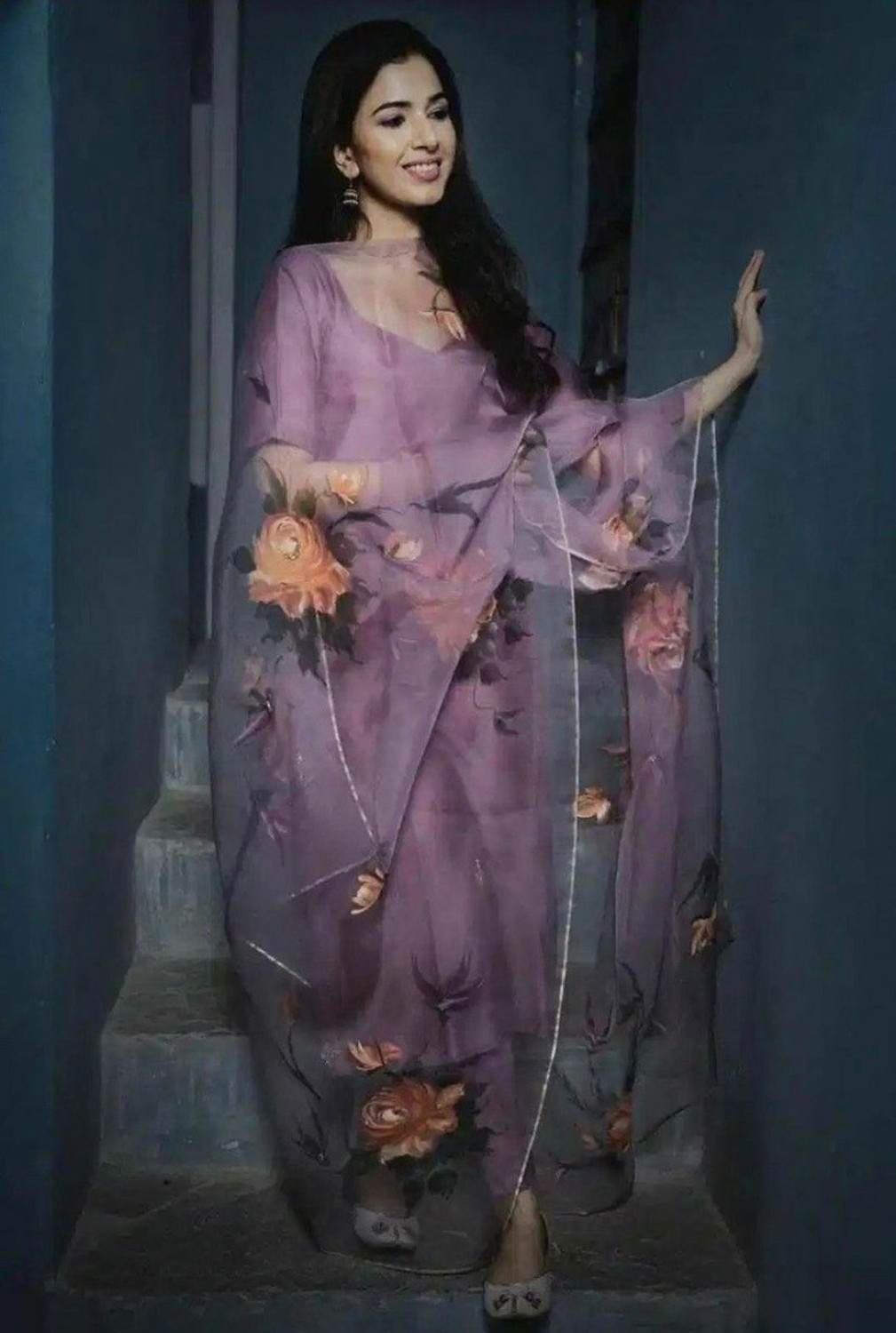 Image of PARNITI Printed Kurta, Palazzo & Dupatta Set
