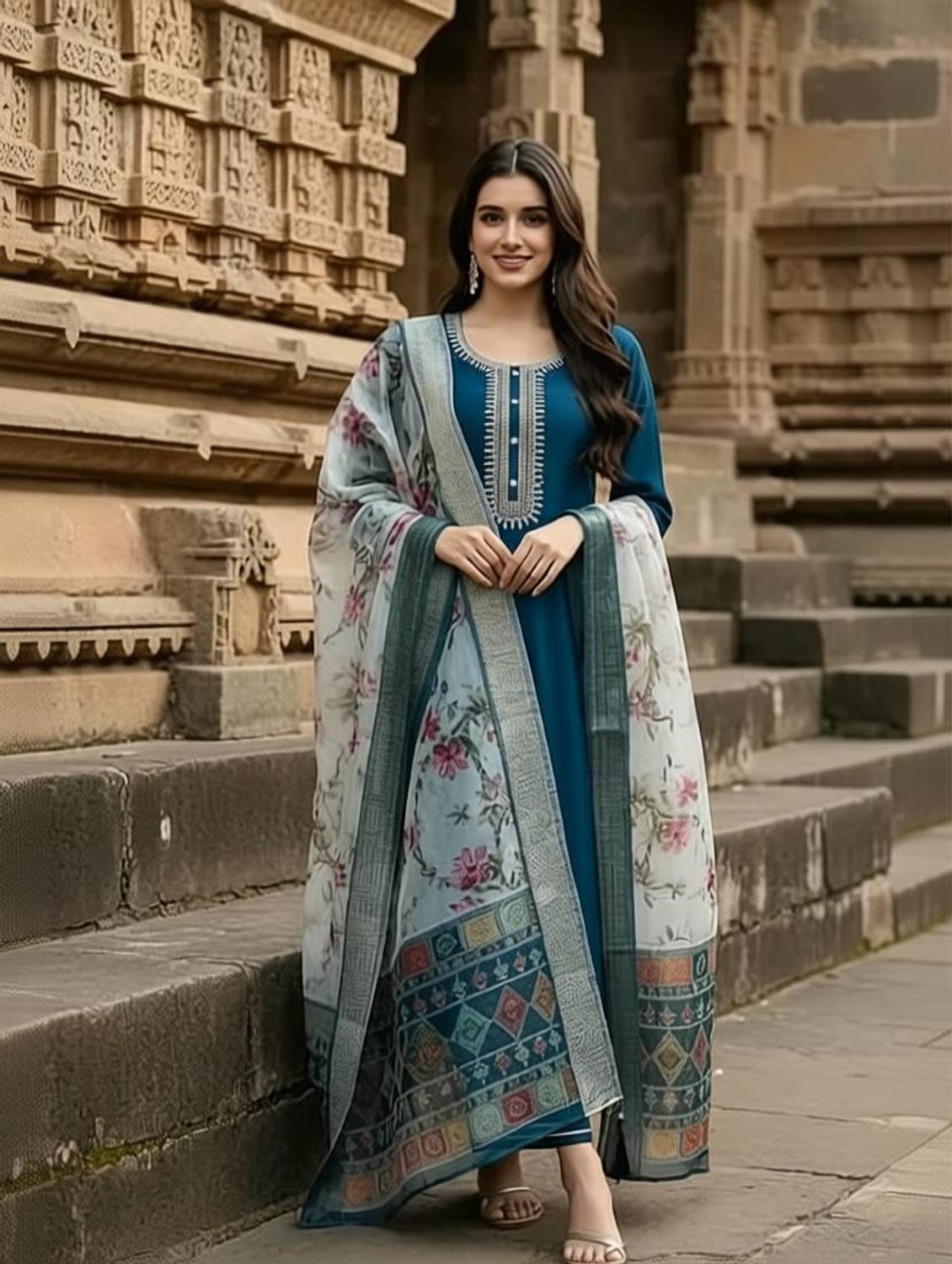 AmbeTextlile Floral Print Kurta, Trouser/Pant & Dupatta Set