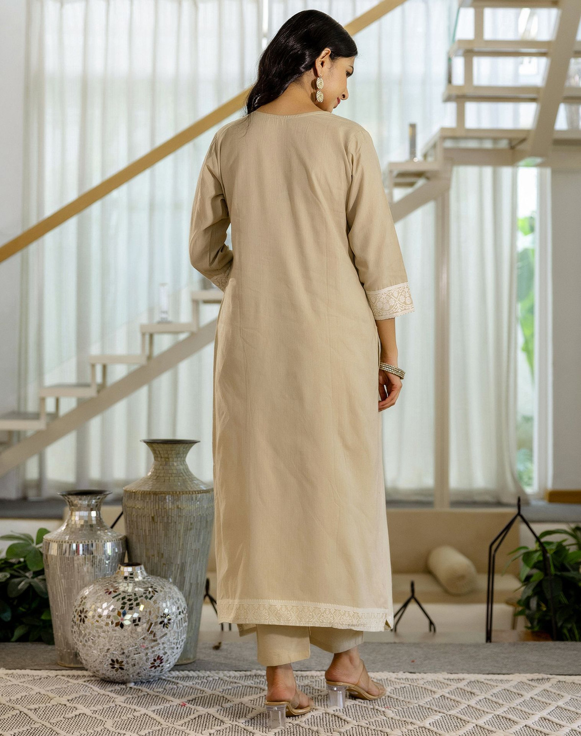Image of Tasrika Embellished, Woven Kurta, Trouser /Pant & Dupatta Set