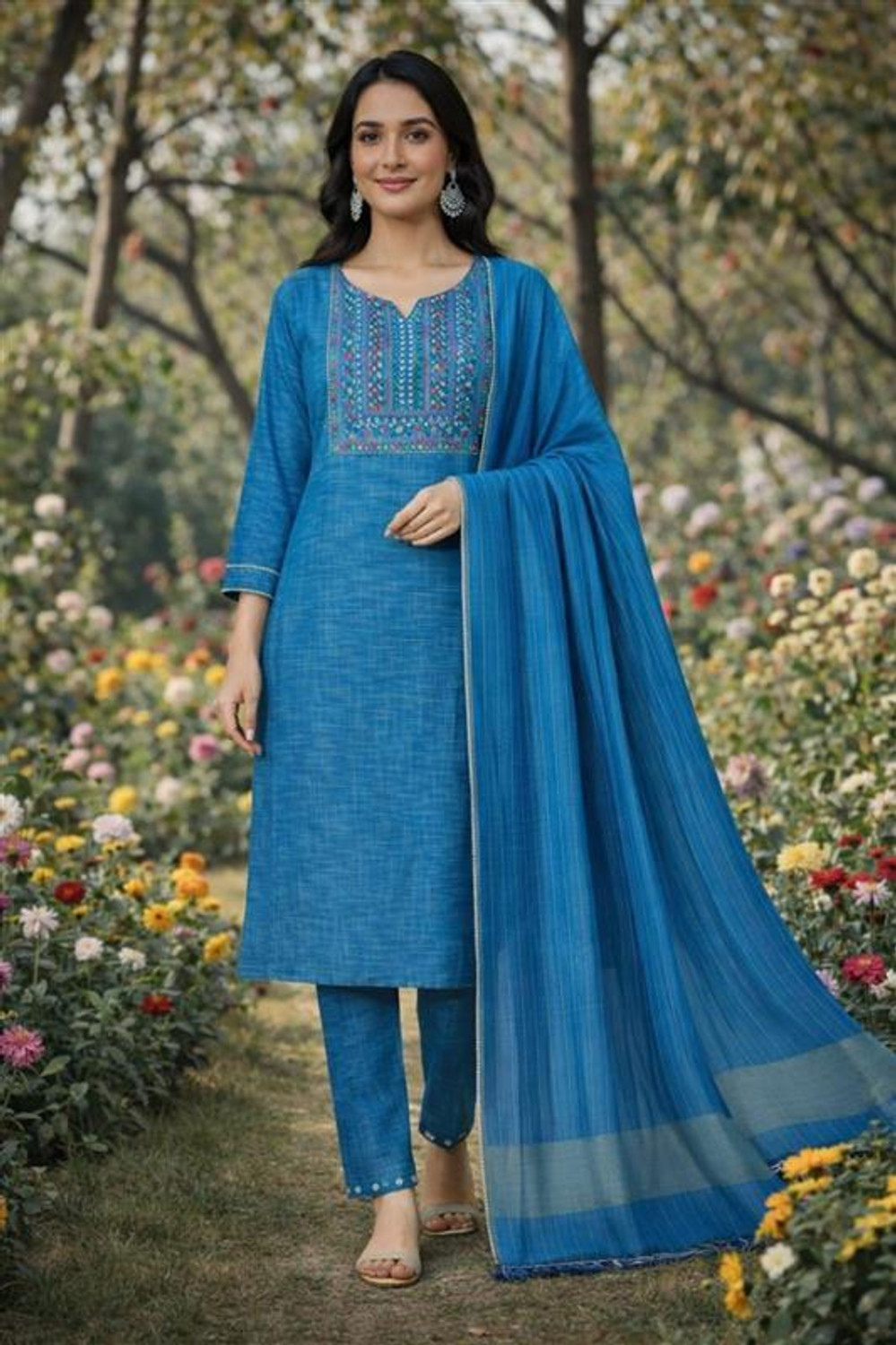 Image of Greta Fashion Embroidered Kurta, Trouser /Pant & Dupatta Set