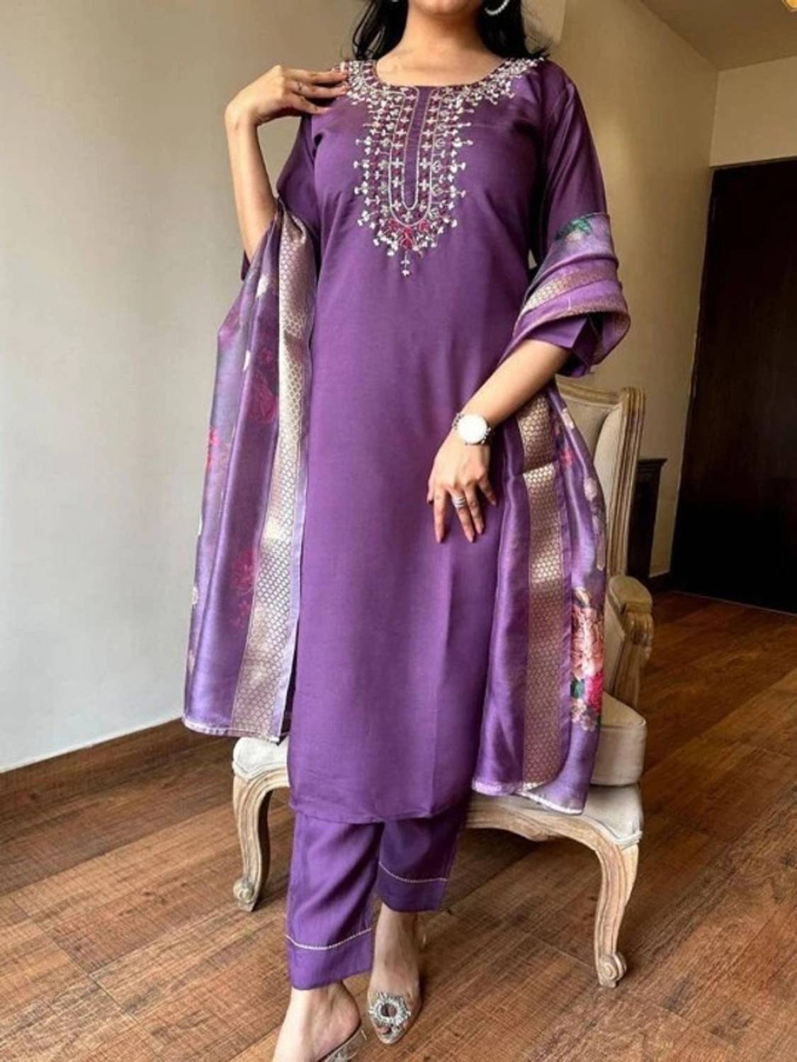 AEBA FASHION Embroidered Kurta, Trouser/Pant & Dupatta Set