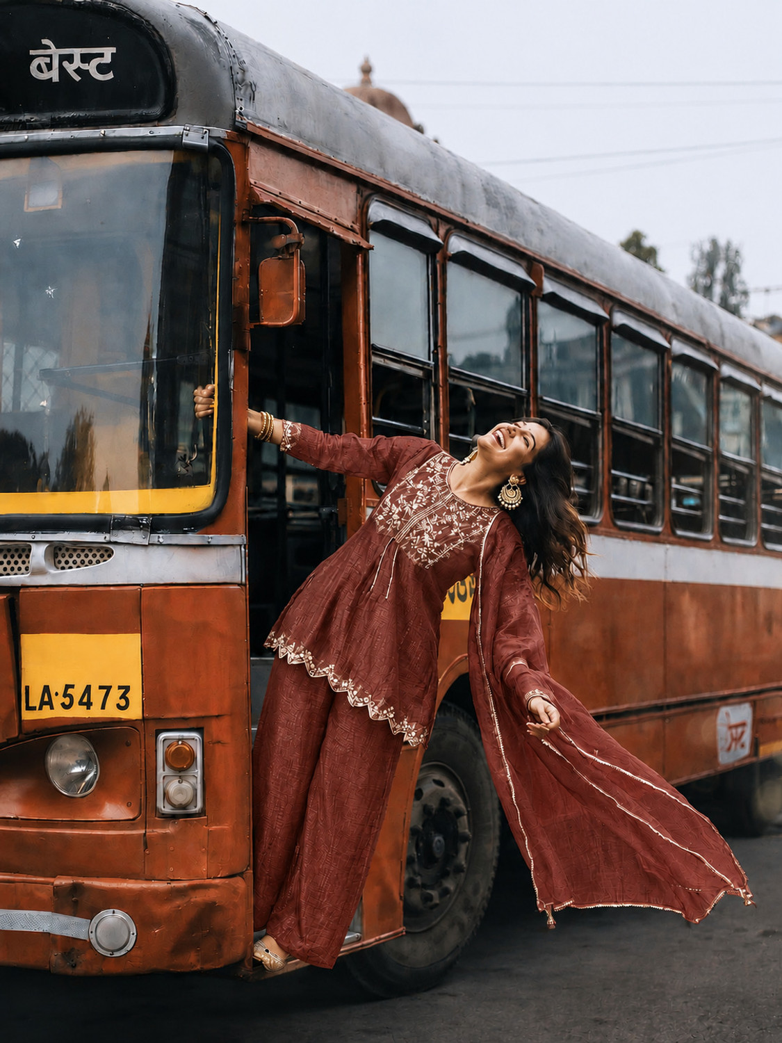 Image of RUTABO Embroidered Kurta, Palazzo & Dupatta Set