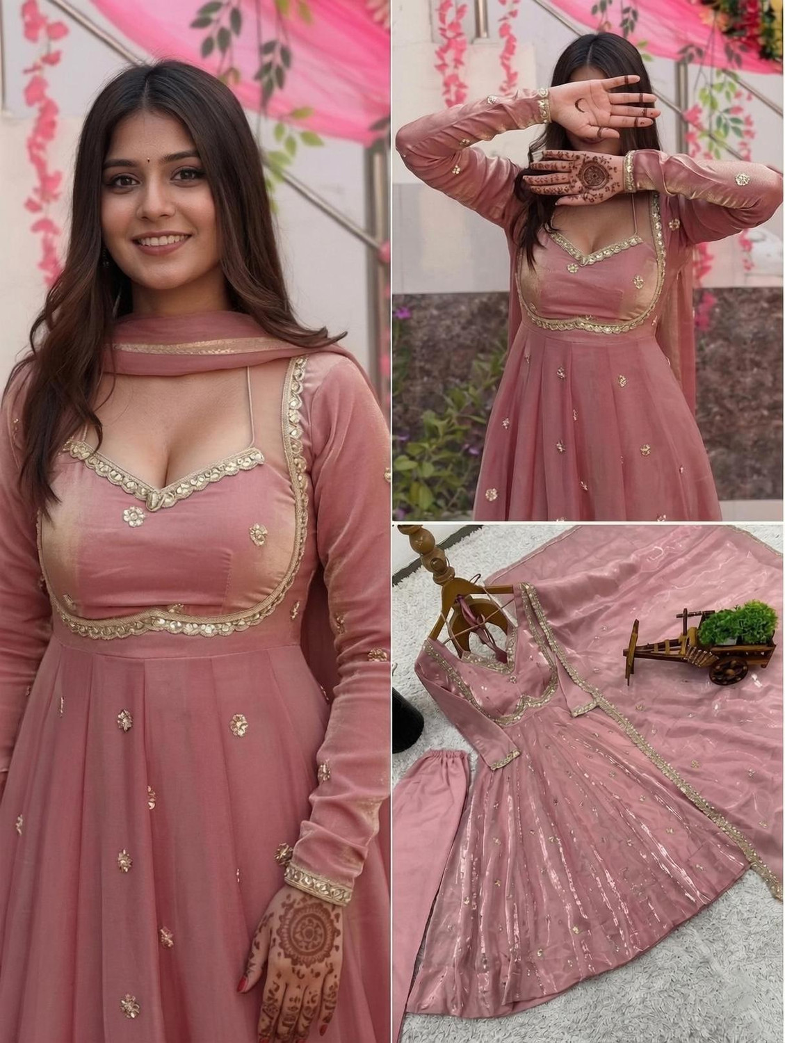 Image of TRANDTIDE Embroidered Anarkali Kurta, Bottom & Dupatta Set