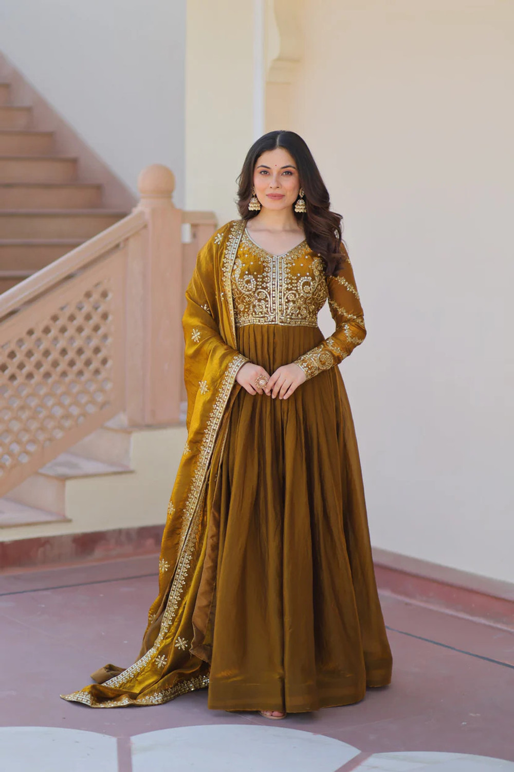 Image of Divastri Embroidered Anarkali Kurta, Bottom & Dupatta Set