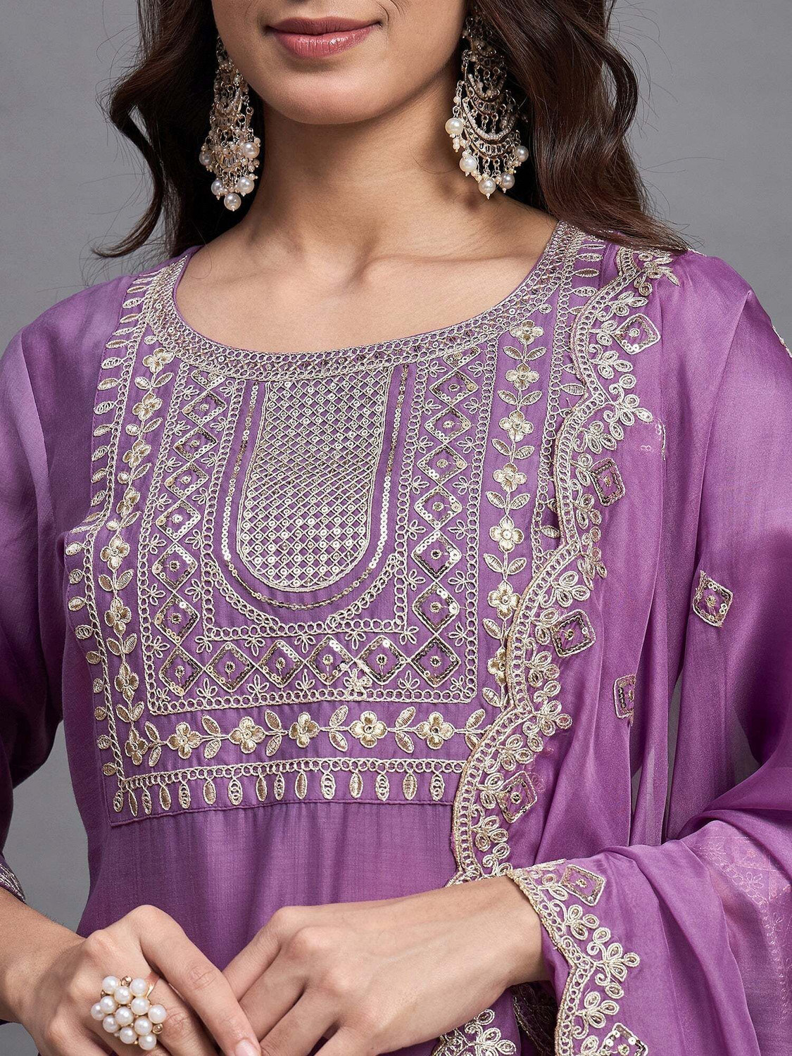 Image of Shree Ramkrishna Fab Embroidered Kurta, Trouser /Pant & Dupatta Set