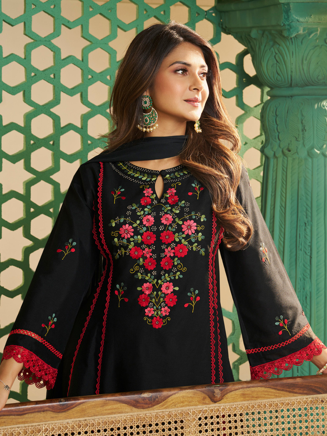Image of Bhama COUTURE Embroidered Kurta, Trouser /Pant & Dupatta Set