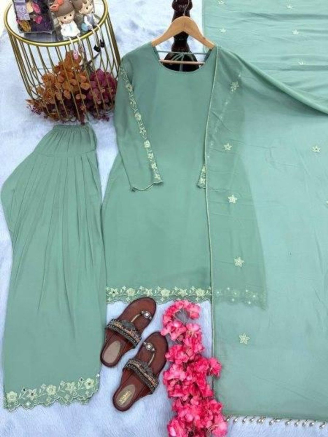 Image of KHODAL BOUTIQUES Embroidered Kurta, Patiala & Dupatta Set