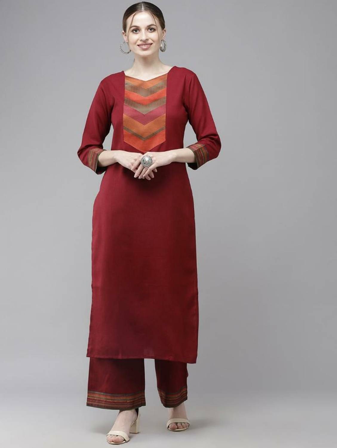 AnAdhTex Self Design Kurta, Palazzo & Dupatta Set