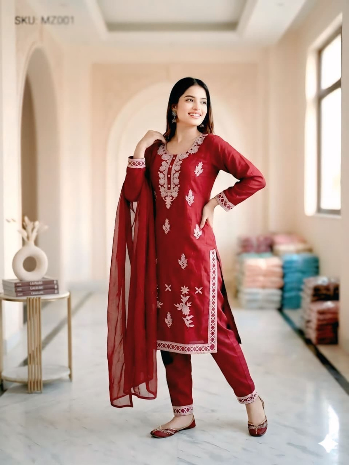 Image of FARHATFASHION Embroidered Kurta, Trouser /Pant & Dupatta Set