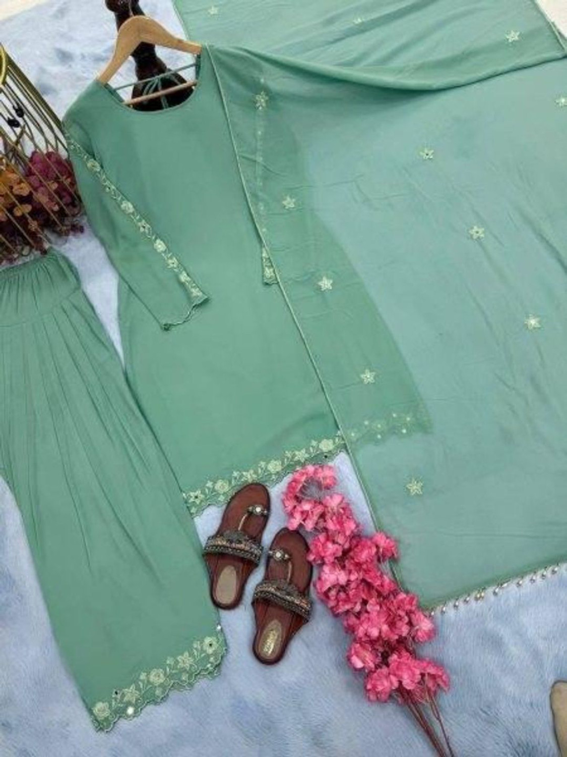 Image of KHODAL BOUTIQUES Embroidered Kurta, Patiala & Dupatta Set
