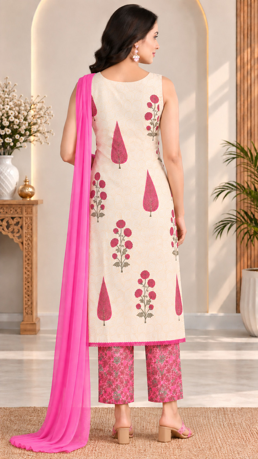 Image of KANIYANSH CREATION Floral Print Kurta, Trouser /Pant & Dupatta Set