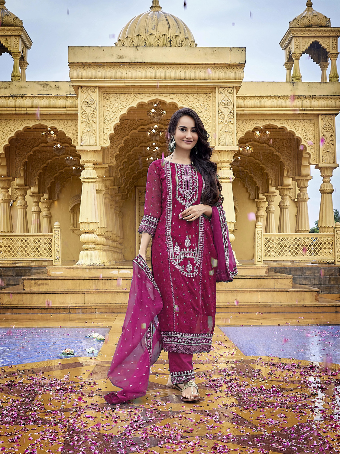 Image of Royal Export Embroidered Kurta, Trouser /Pant & Dupatta Set