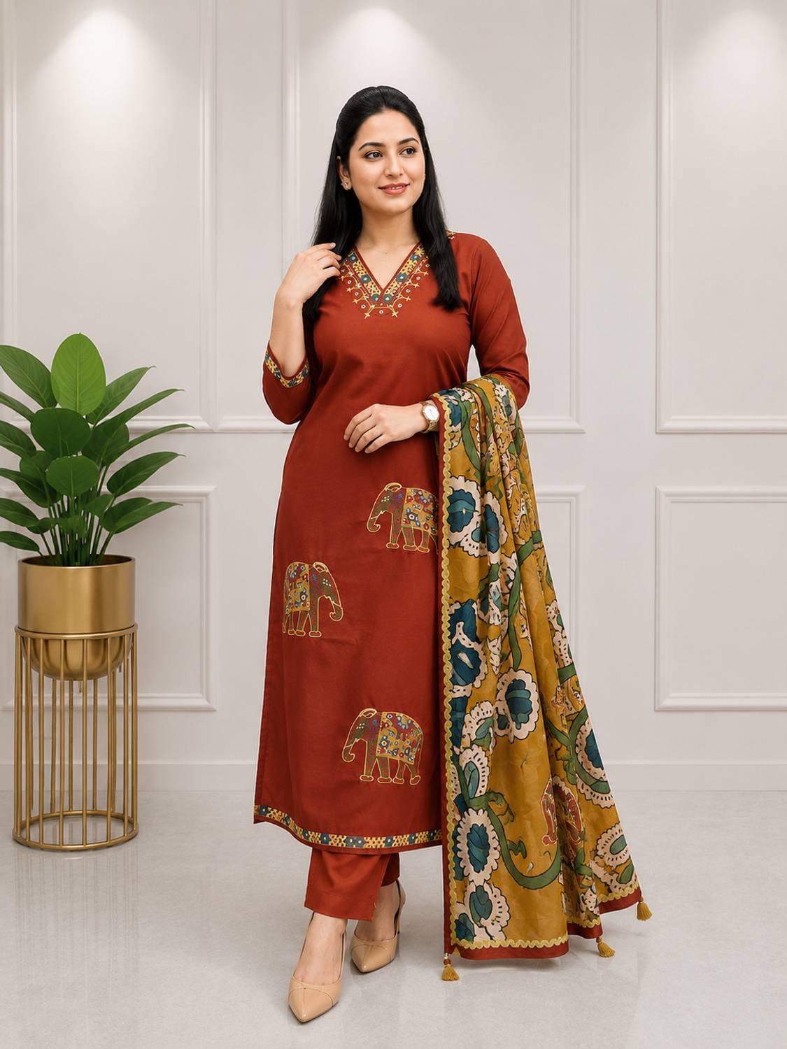 PILUDI Printed Kurta, Trouser & Dupatta Set - Image 4