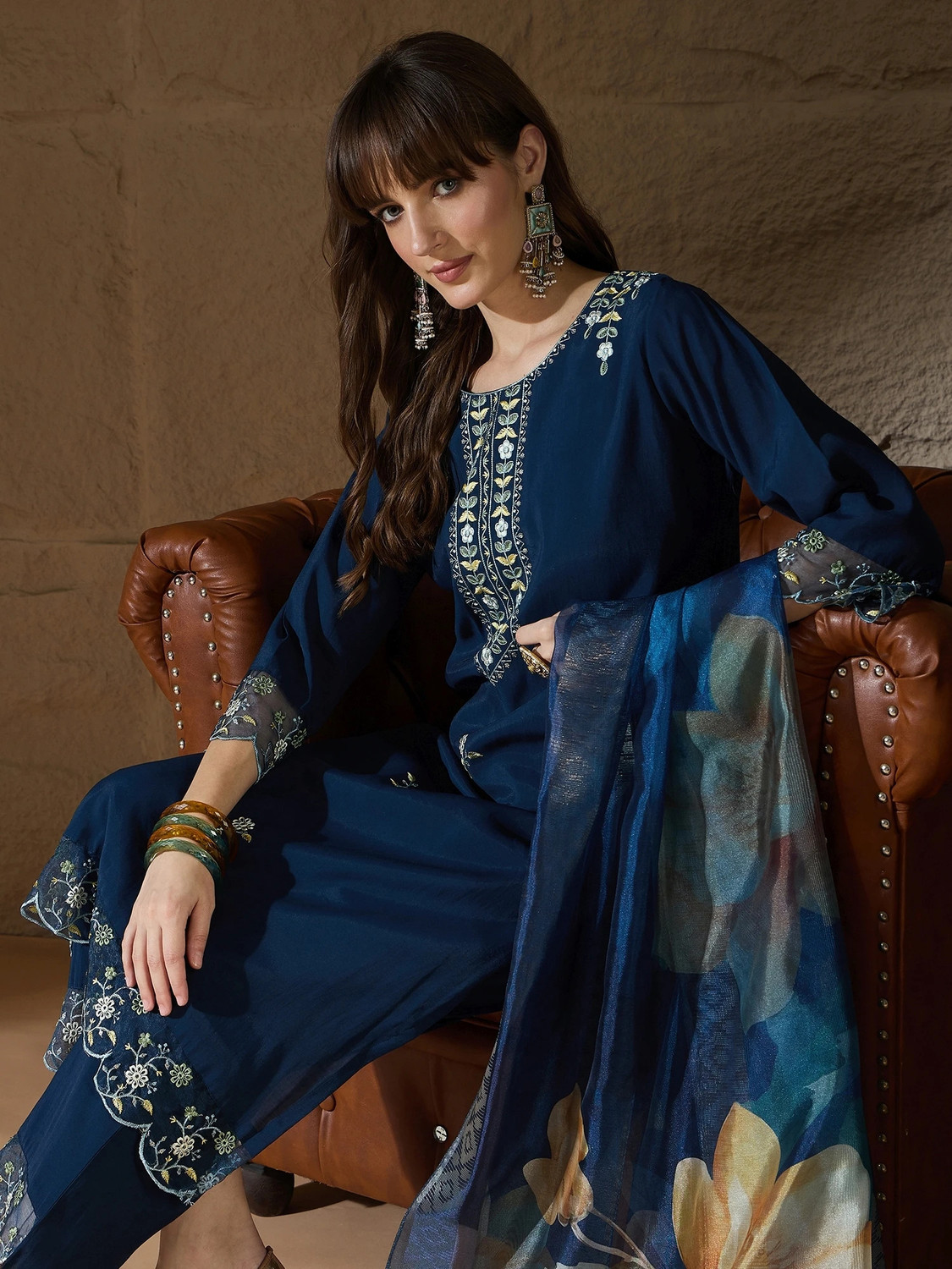 Image of VredeVogel Embroidered Kurta, Trouser /Pant & Dupatta Set