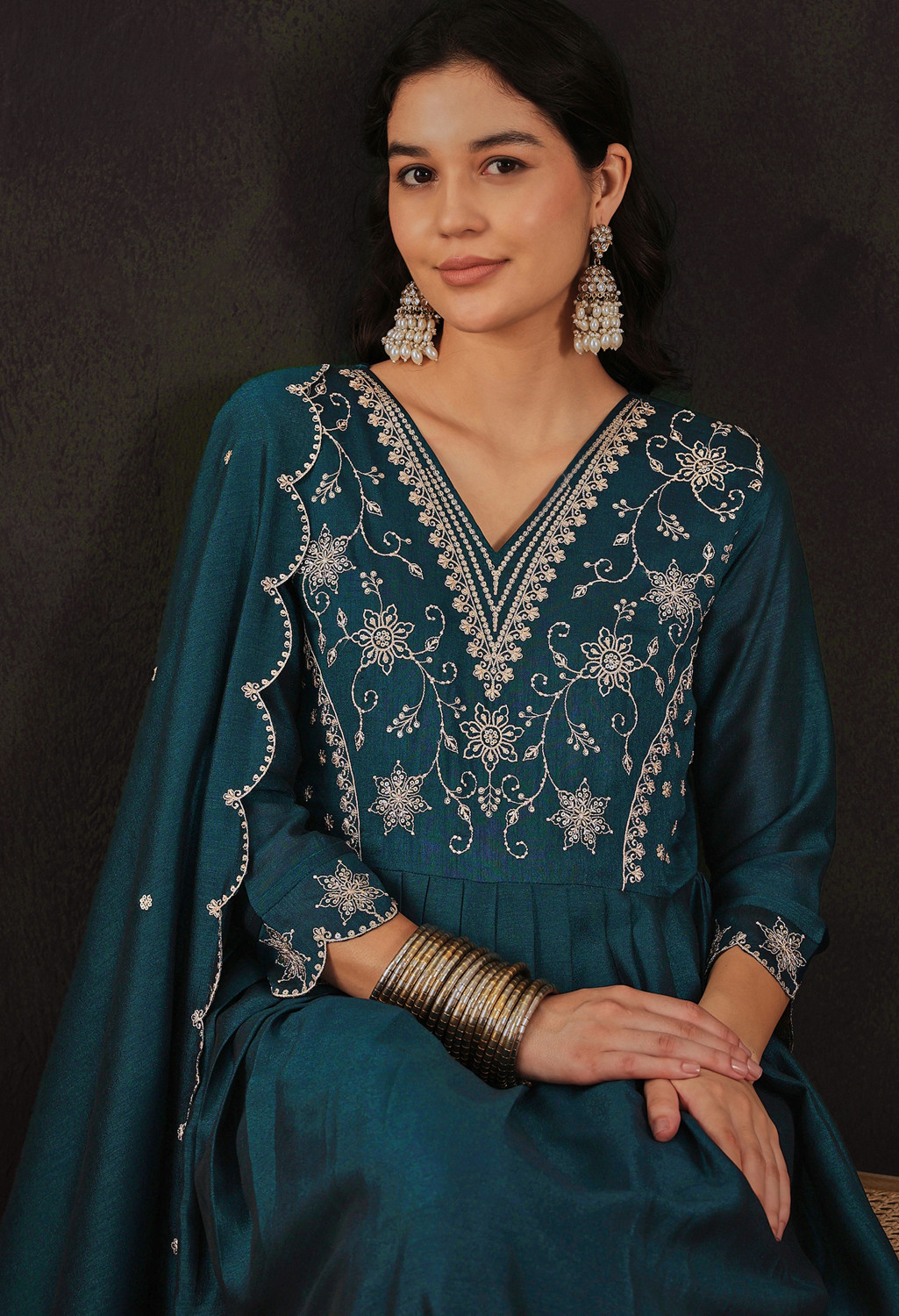 Image of SheWill Embroidered Kurta, Trouser /Pant & Dupatta Set
