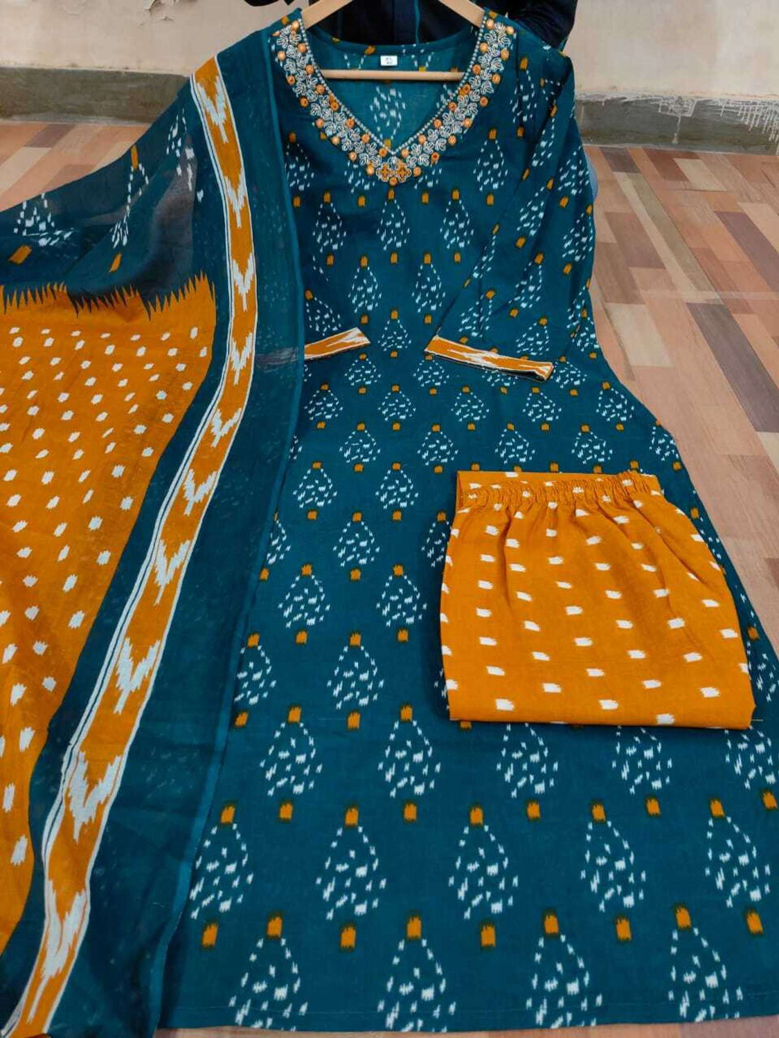 Image of BAINSLA Printed, Embroidered Kurta, Palazzo & Dupatta Set