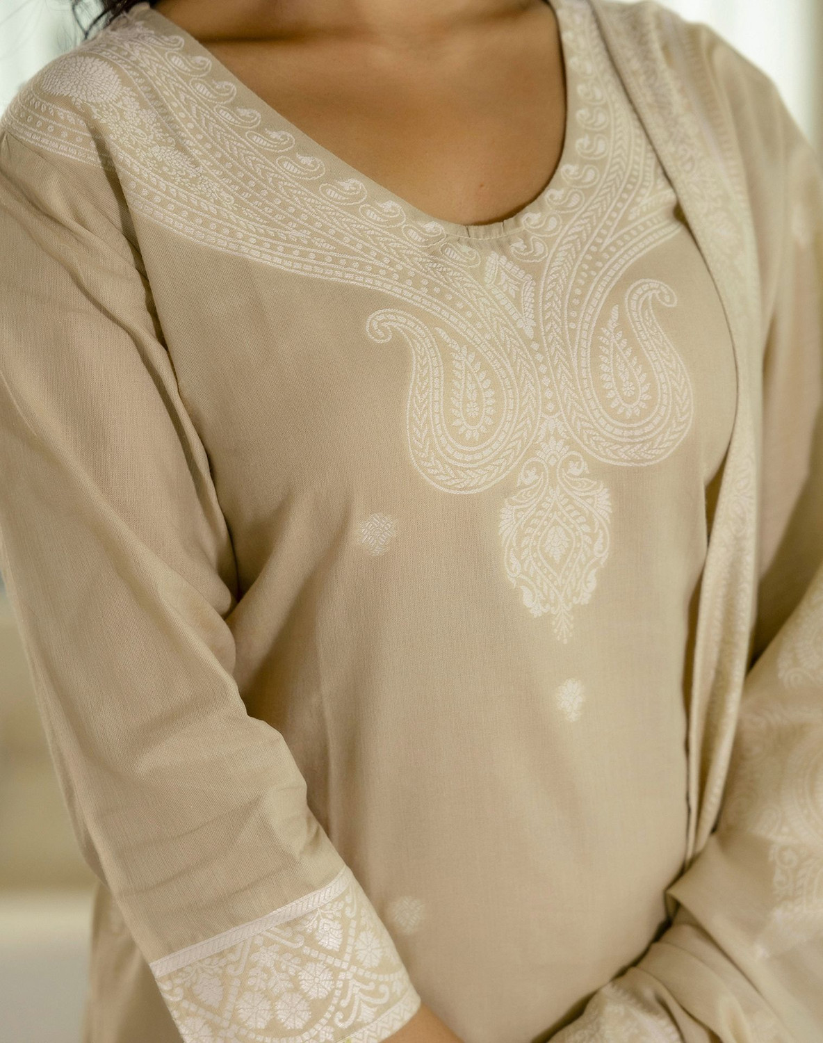 Image of Tasrika Embellished, Woven Kurta, Trouser /Pant & Dupatta Set