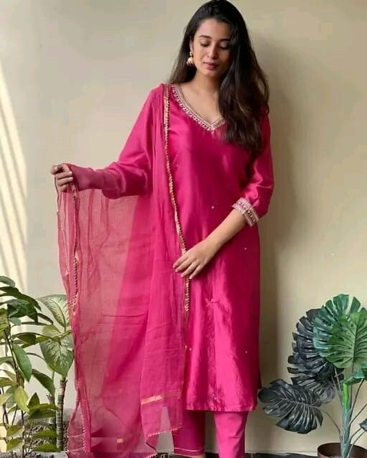 Image of MAA SHAKTI ENTERPRISE Self Design Kurta, Trouser /Pant & Dupatta Set