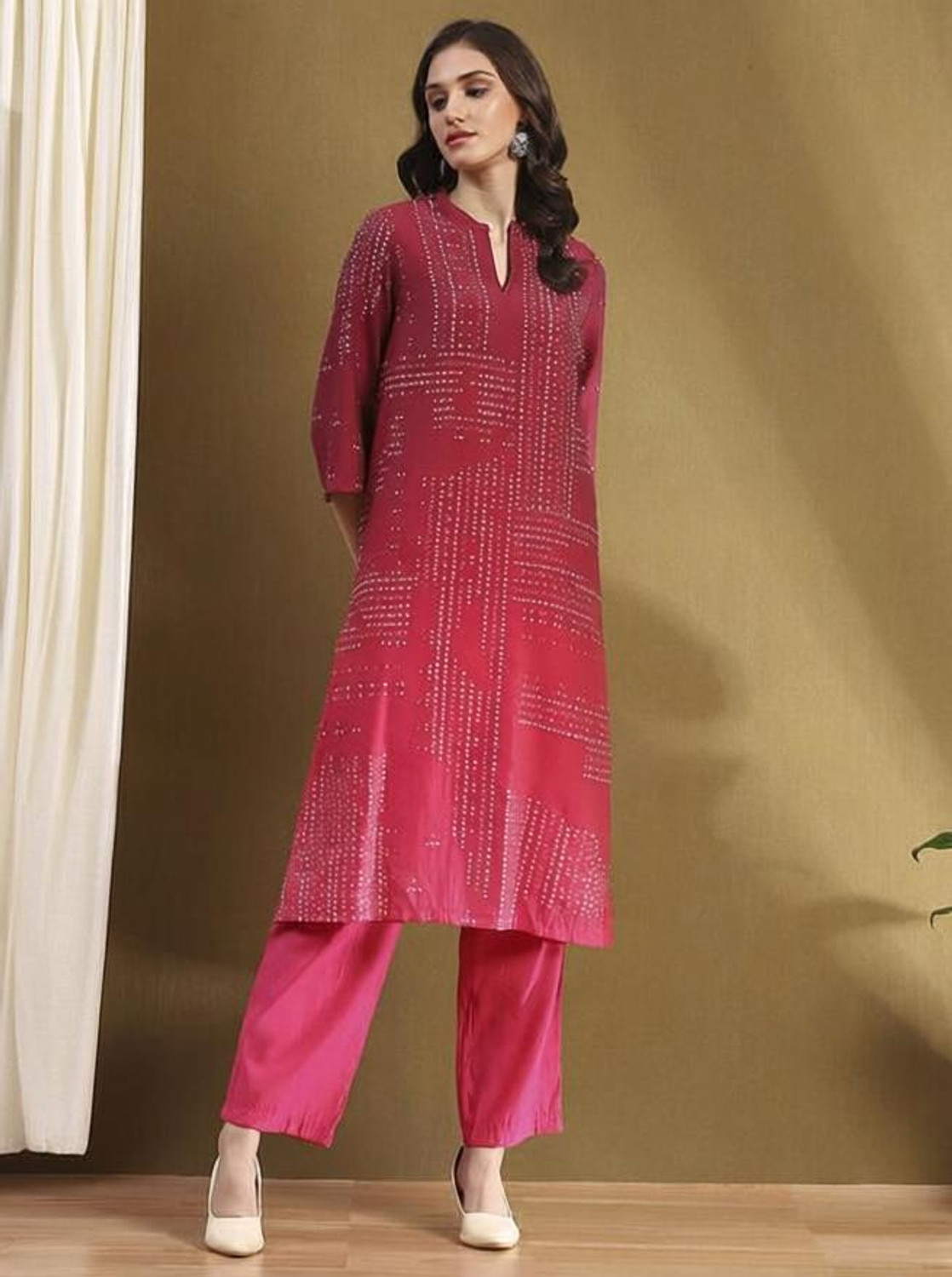 Image of BIBA Printed Kurta, Palazzo & Dupatta Set