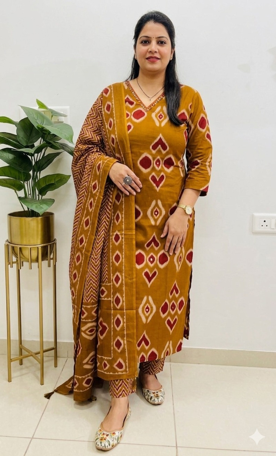 Image of FAB INN Printed Kurta, Trouser /Pant & Dupatta Set