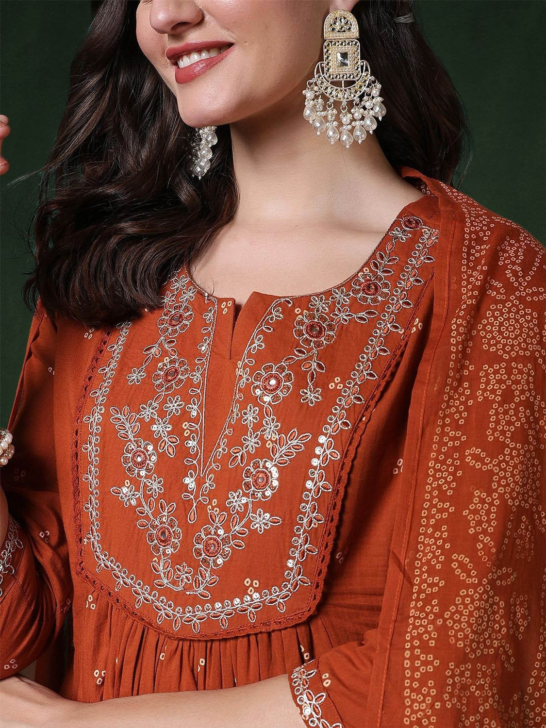 Image of Pehnura Embroidered Anarkali Kurta, Bottom & Dupatta Set