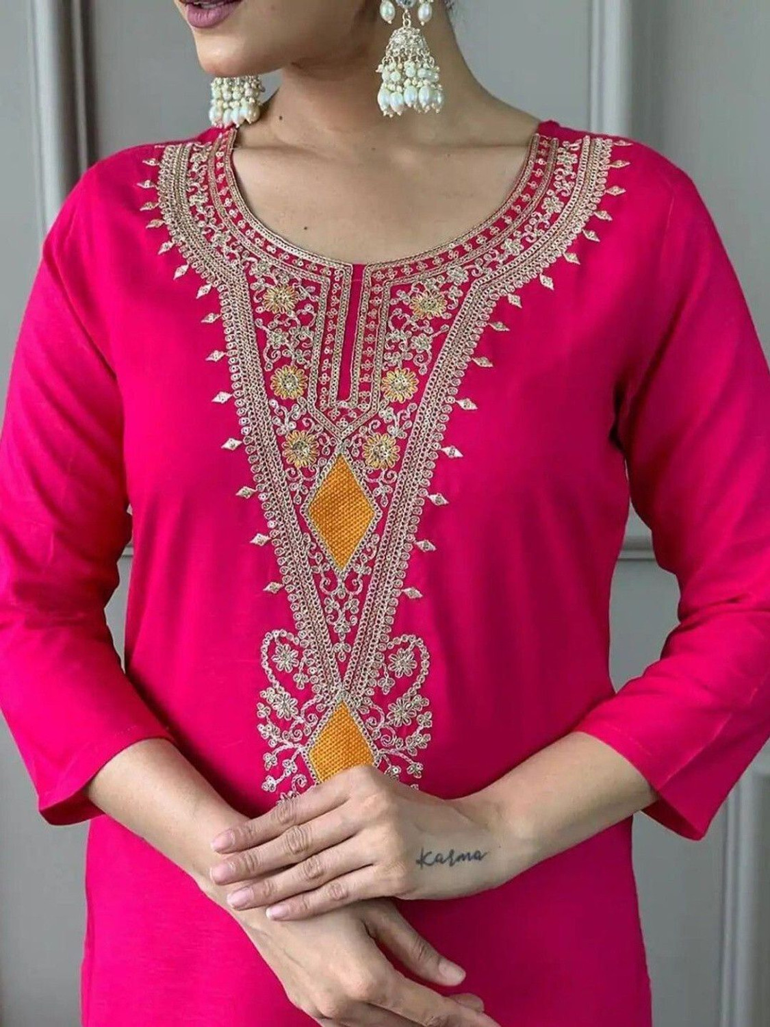 Image of KevalyaFashion Embroidered Kurta, Trouser /Pant & Dupatta Set
