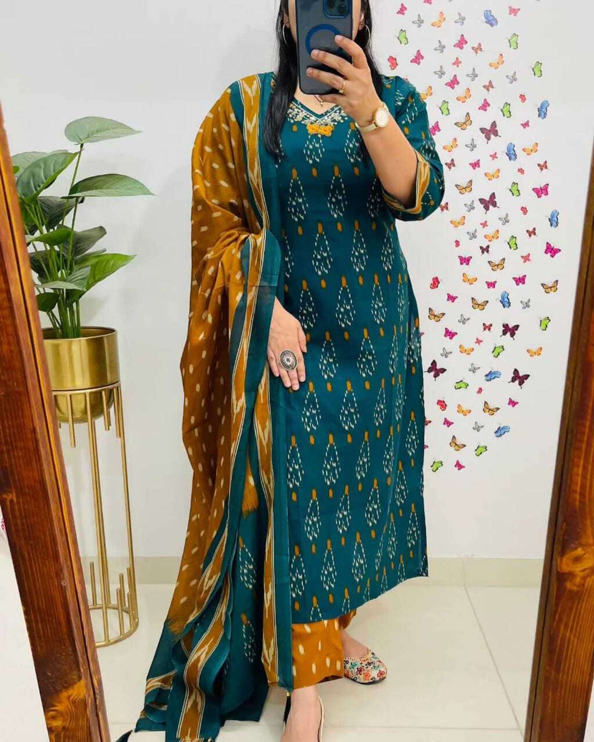 Image of BAINSLA Printed, Embroidered Kurta, Palazzo & Dupatta Set