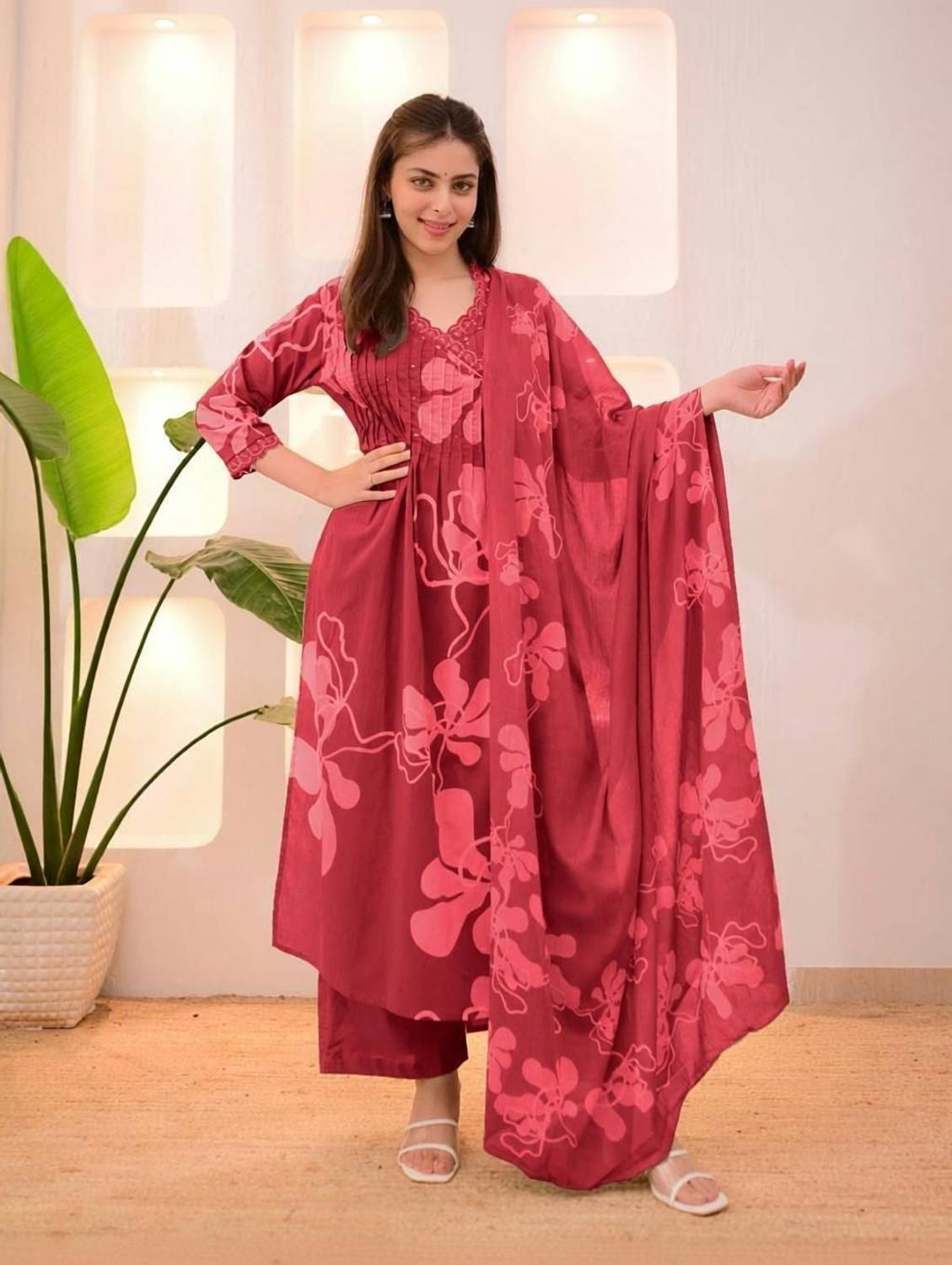 Attire Aura Printed Kurta, Salwar & Dupatta Set