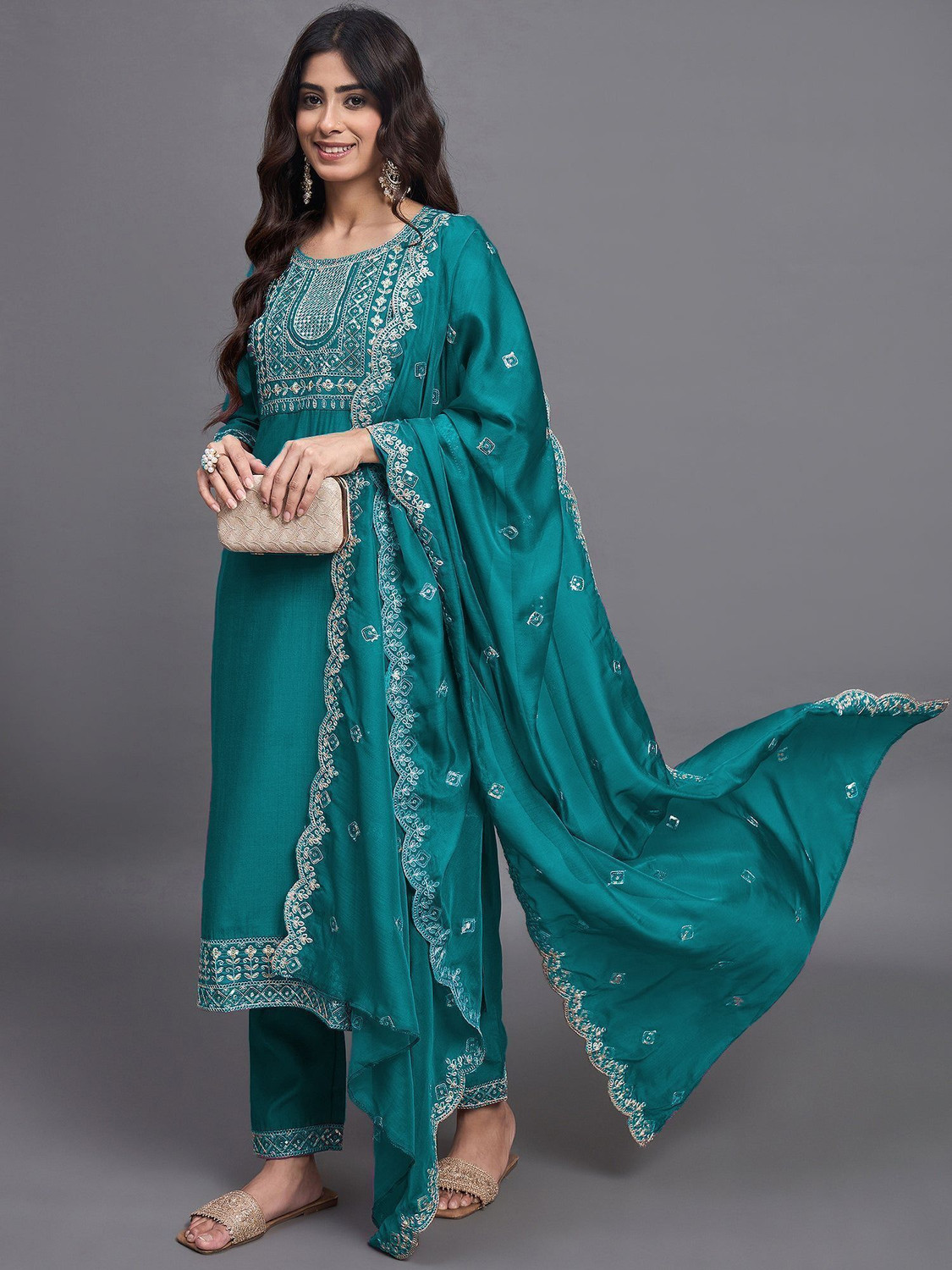 Image of Shree Ramkrishna Fab Women Kurti Pant Dupatta Set