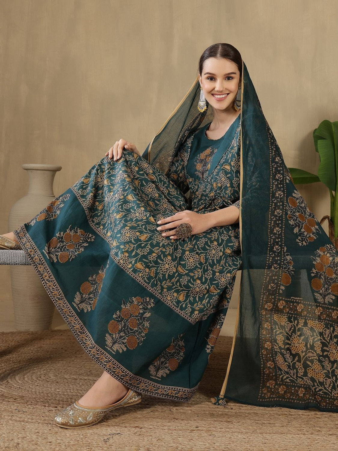 Image of KALPHEM Floral Print Kurta, Palazzo & Dupatta Set