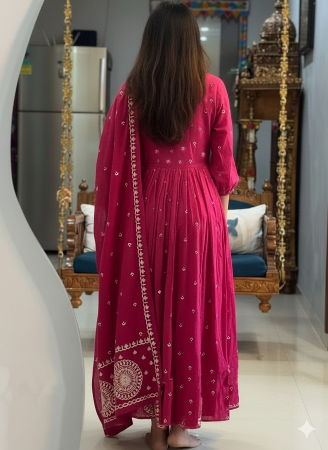 Image of Earthliva Embroidered Anarkali Kurta, Bottom & Dupatta Set