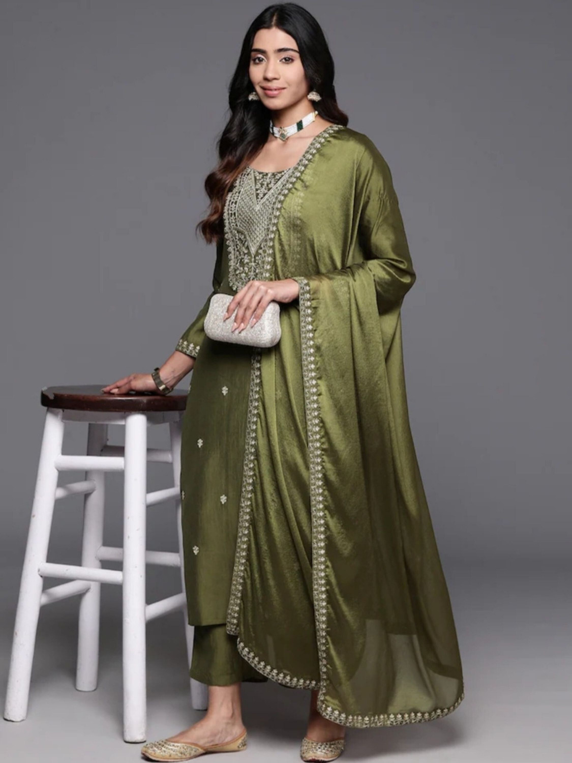Image of Vaidehi Fashion Embroidered Kurta, Trouser /Pant & Dupatta Set