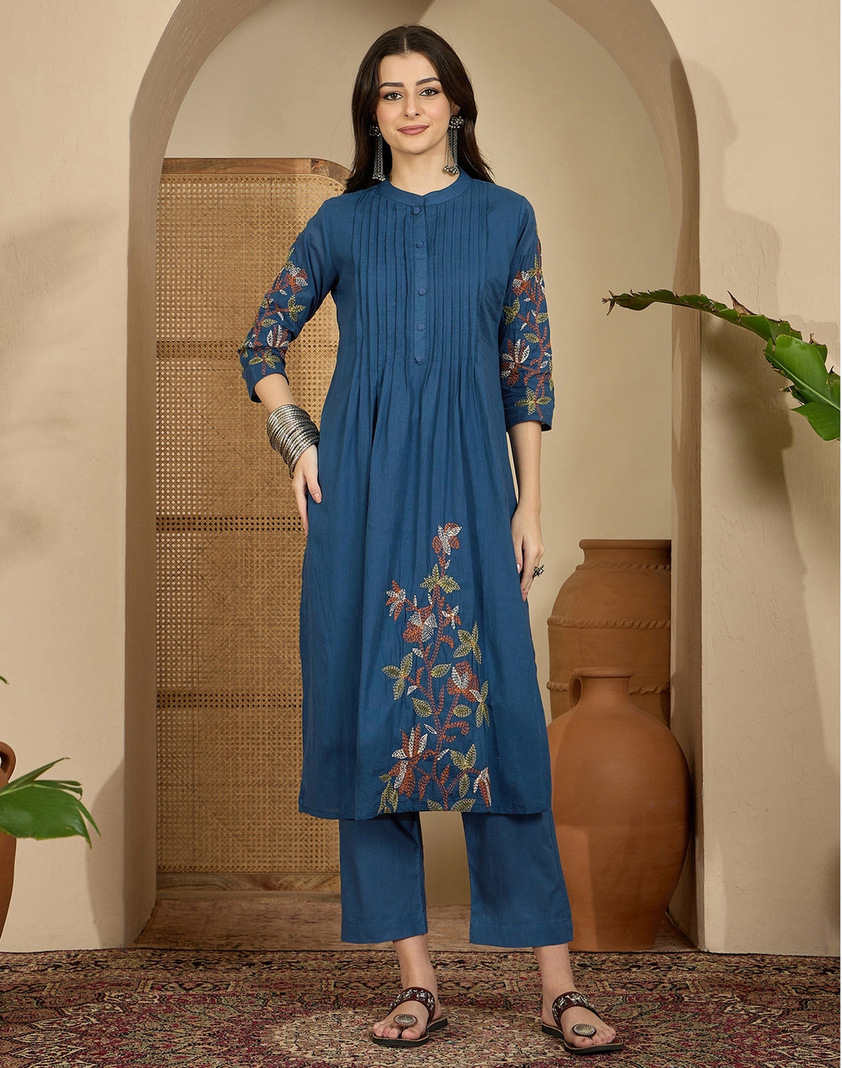 Image of Skylee Embroidered Kurta, Trouser /Pant & Dupatta Set