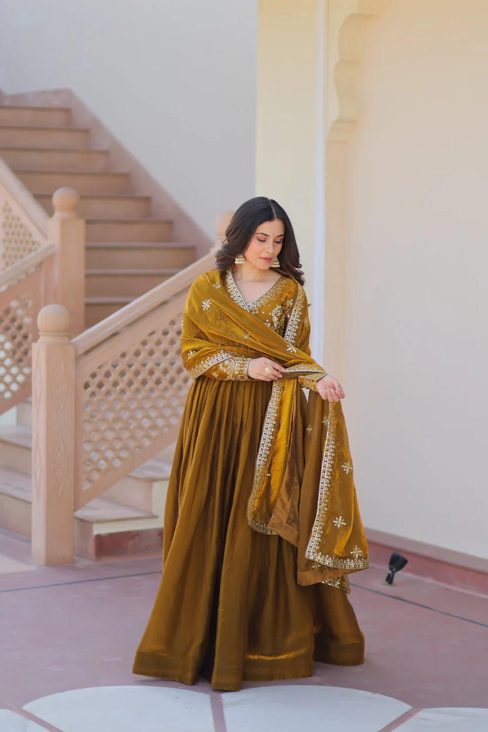 Image of Divastri Embroidered Anarkali Kurta, Bottom & Dupatta Set