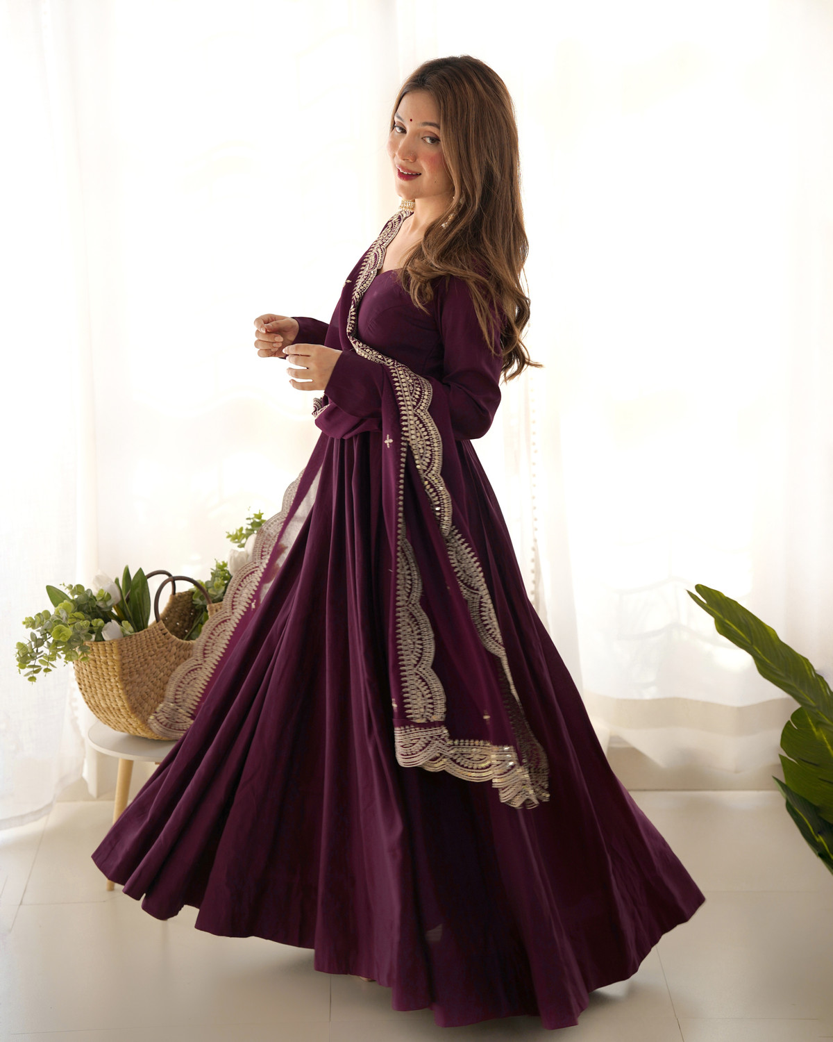 Image of LABELKBBRAND Embroidered Anarkali Kurta, Bottom & Dupatta Set