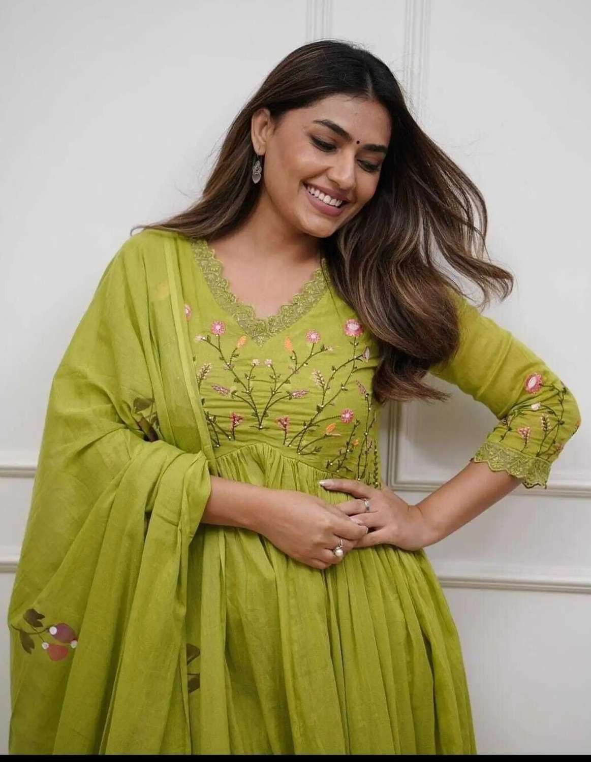 Image of SI and KU Fabrics Embroidered Anarkali Kurta, Bottom & Dupatta Set