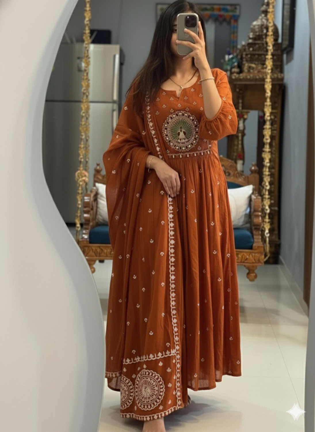 Image of SHOPPRESTO Embroidered Anarkali Kurta, Bottom & Dupatta Set