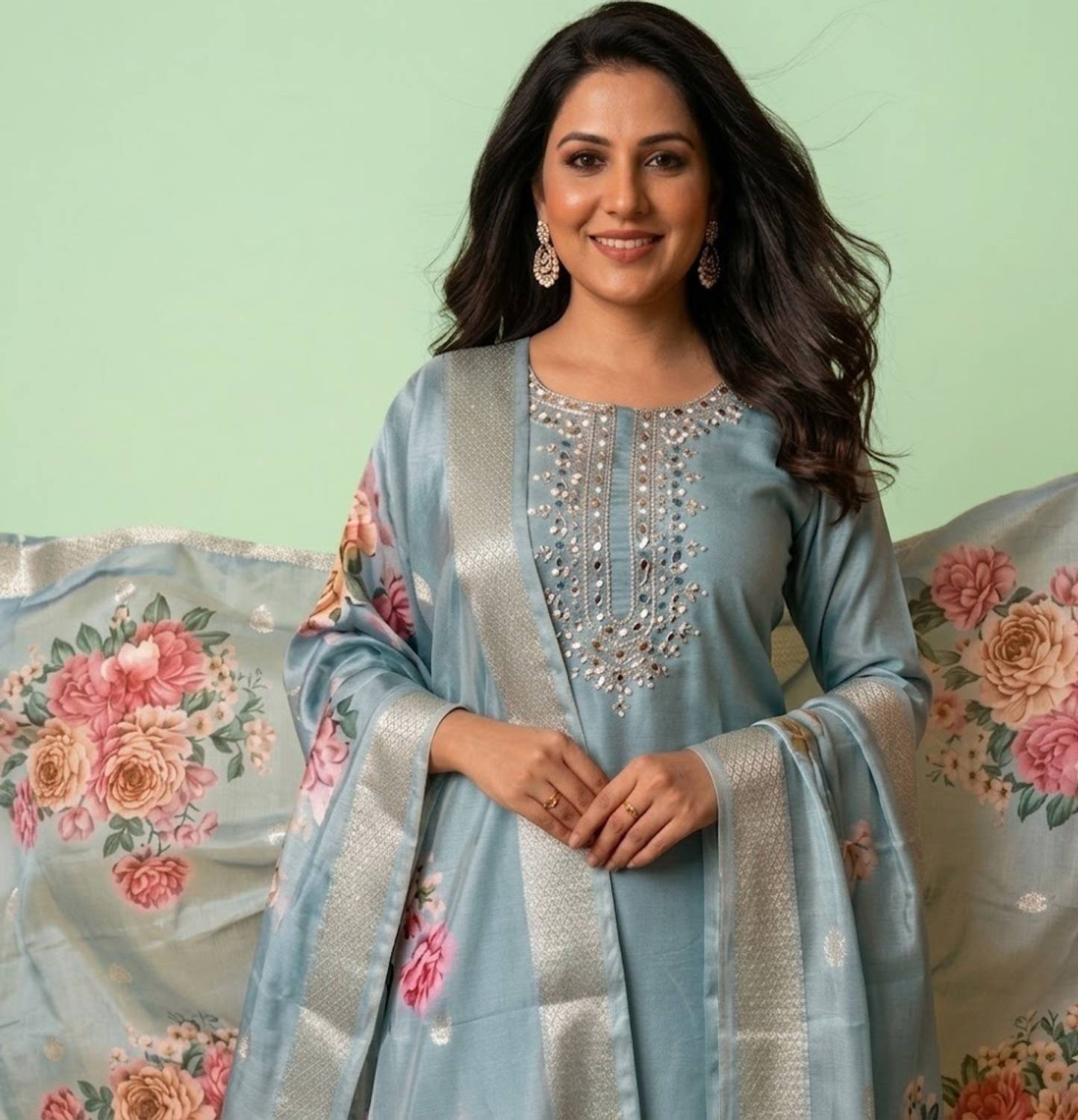 Ajantatextile Embroidered, Printed Kurta, Trouser/Pant & Dupatta Set