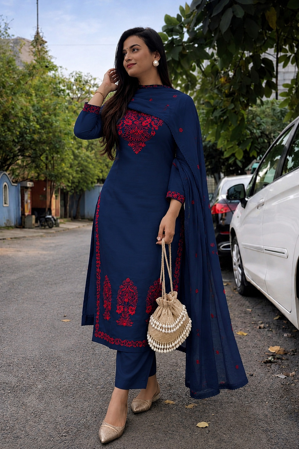 Image of PILUDI Women Kurta Pant Dupatta Set