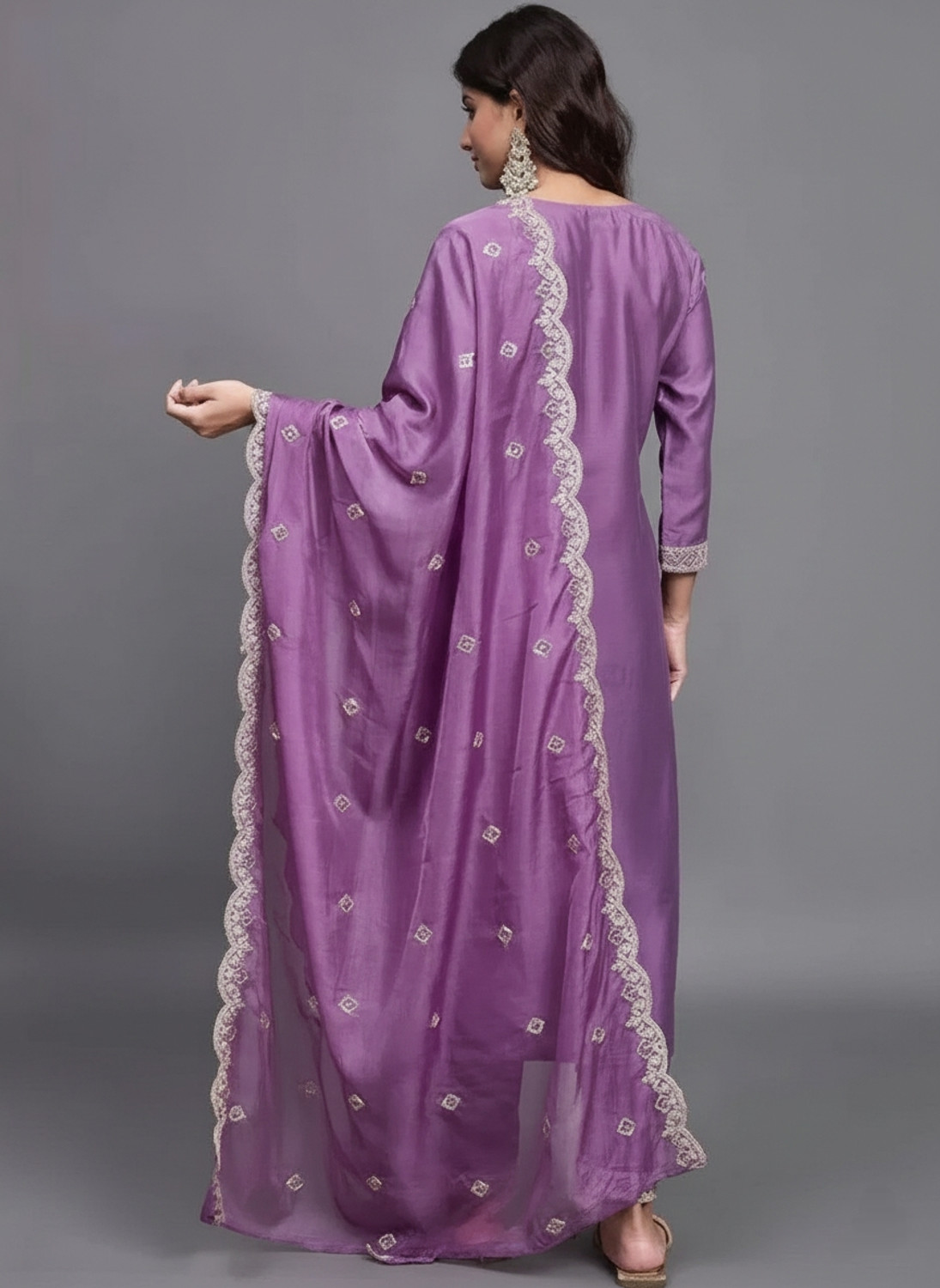 Image of TARUNIPOSHAK Embroidered Kurta, Churidar & Dupatta Set