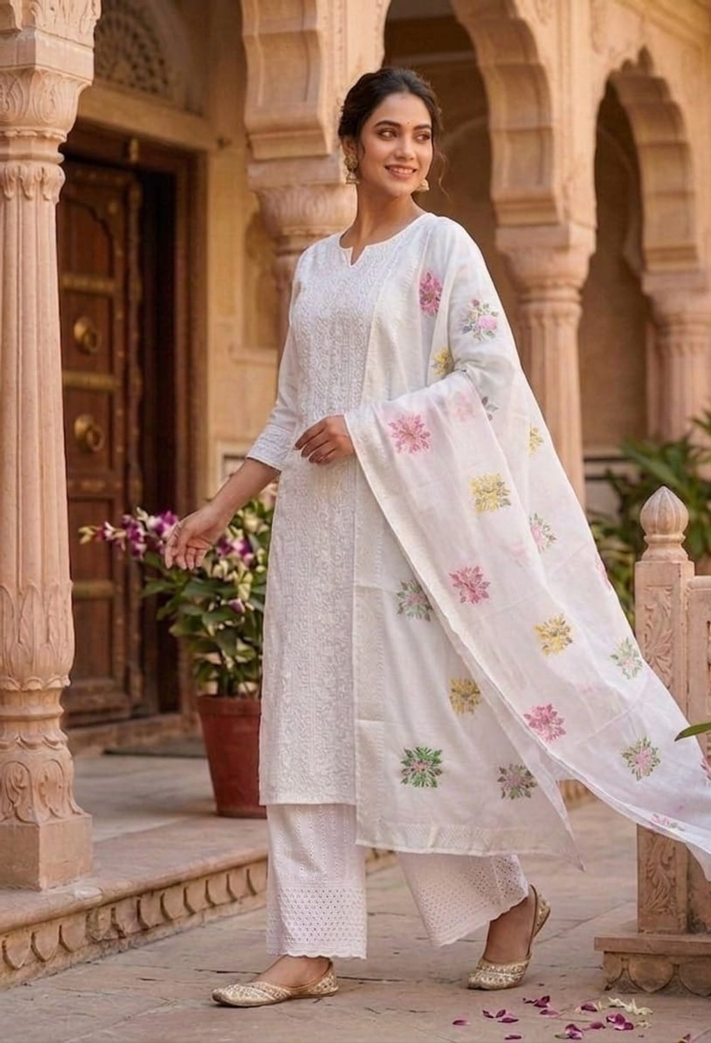 Image of nejadhari fashion Embroidered Kurta, Palazzo & Dupatta Set