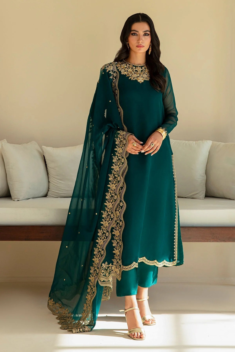 Tryambakam Embroidered Kurta, Trouser/Pant & Dupatta Set