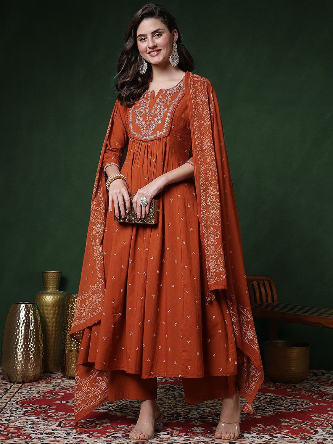 Image of Pehnura Embroidered Anarkali Kurta, Bottom & Dupatta Set
