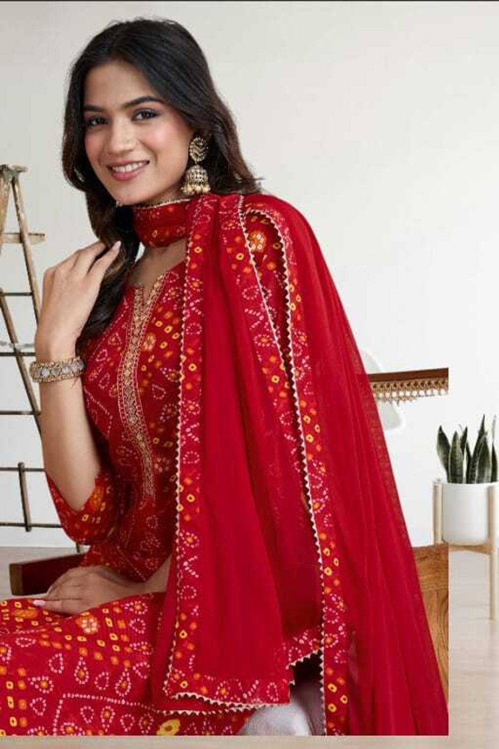 Image of RAS RANI Embroidered Kurta, Churidar & Dupatta Set